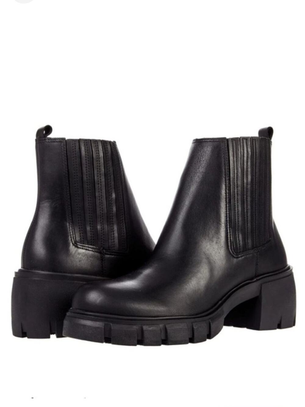 Steve Madden Rankel Black Leather Lug Sole Heeled Simple Chelsea Boot 8.5